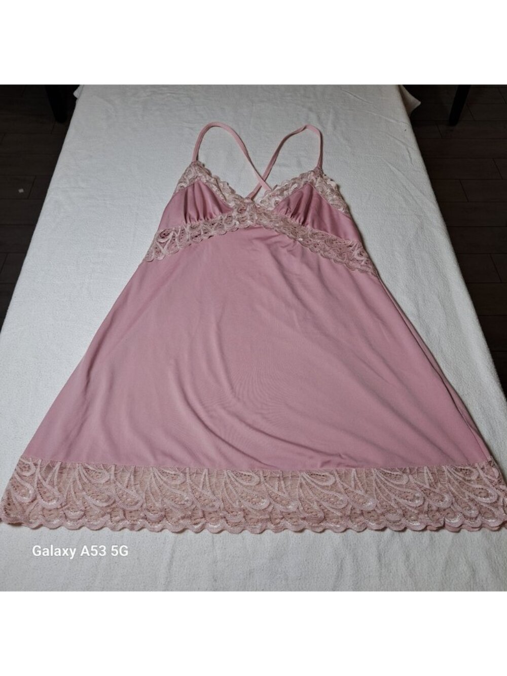 Elegant Pink Lace Trim Nightgown